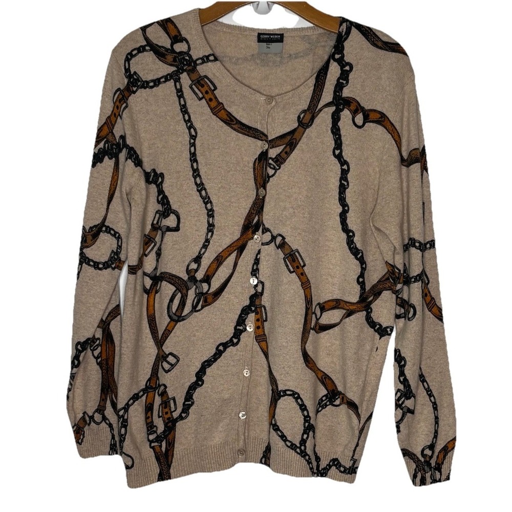 Gerry Weber Cardigan Sweater US/14 Beige Tan Cotton Angora Cashmere Equestrian